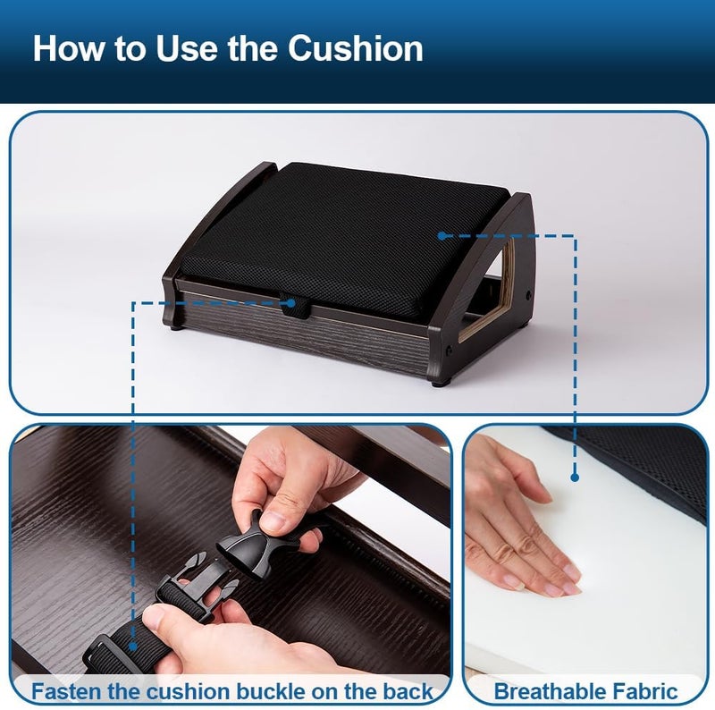 StrongTek مسند قدم خشبي مريح - مسند قدم قابل للتعديل بزاوية 4 لمكتبك، مسند قدم مكتبي، قاعدة قدم غير قابلة للانزلاق تحت المكتب، يعزز الوضعية، يعزز الدورة الدموية، سهل التجميع (إسبريسو) - Image 5